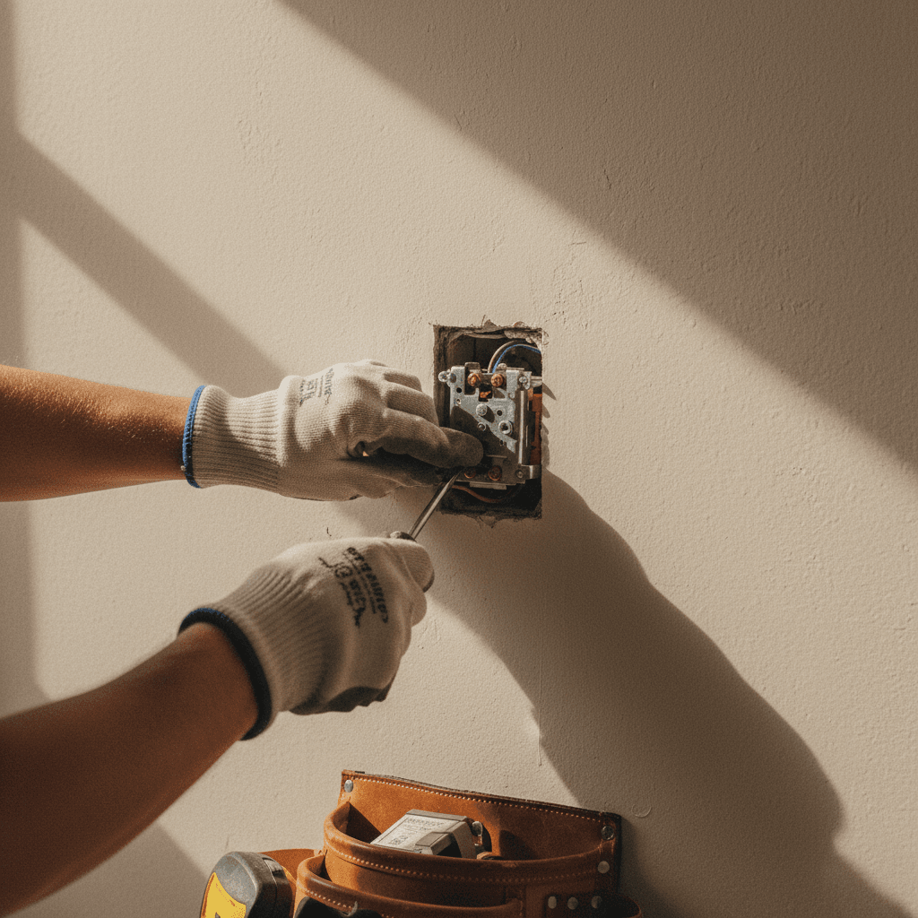 Electrician installing light switches and outlets
