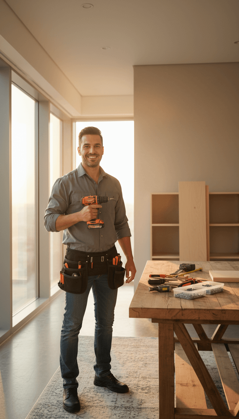 Handyman with tools ready to work on home maintenance