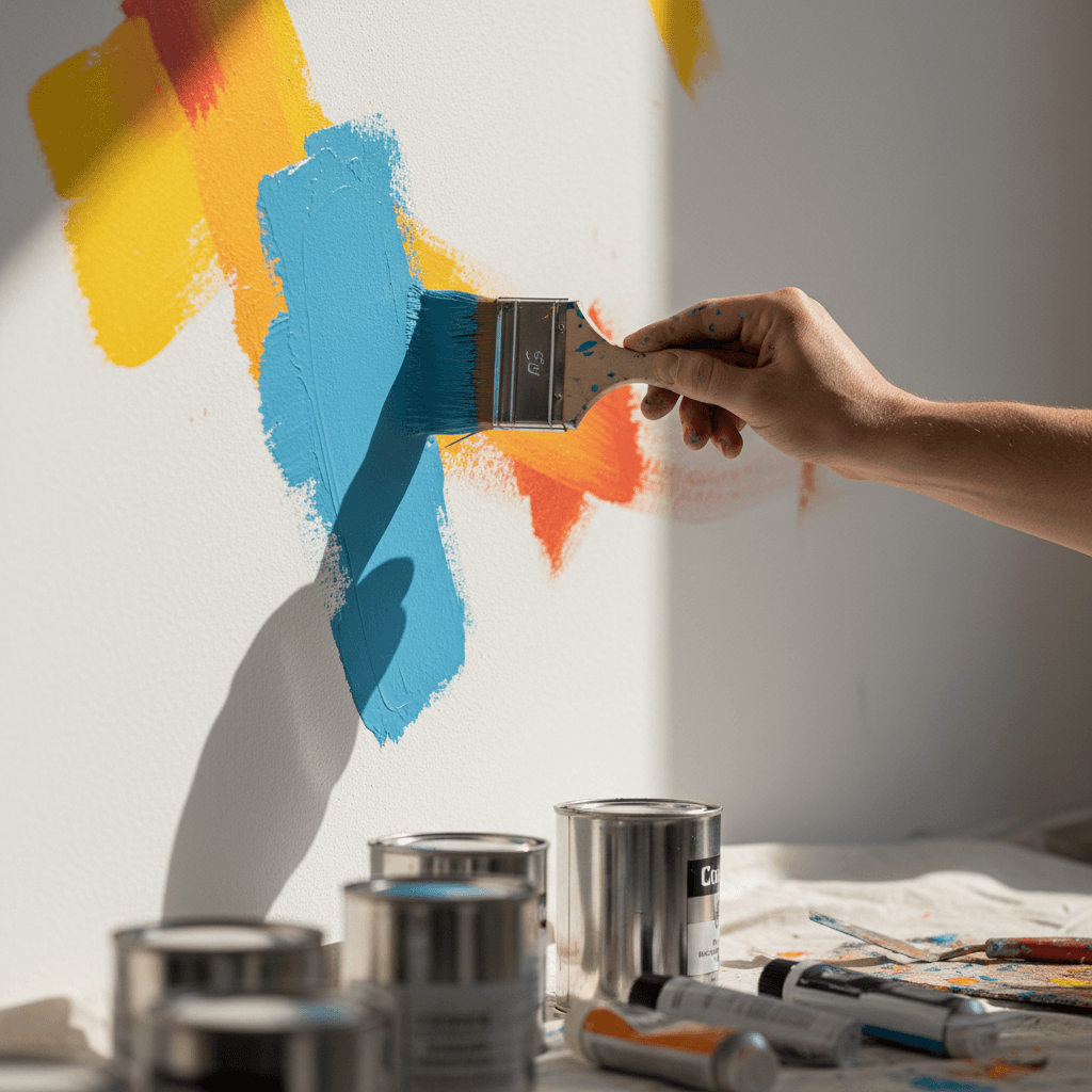 Professional painter applying interior wall paint